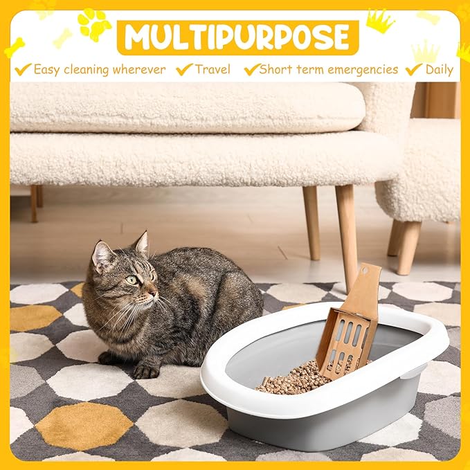 30 Pcs Disposable Cat Litter Scoops 8.3x3.3 Inch Portable Kitty Litter Scooper with Holder Shovel Cardboard Plastic Free Litter Scoop with Holes for Travel Cat Litter Box