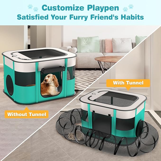Upgrade Outdoor Cat Enclosure, Outdoor Cat Playpen Enclosed, Portable Catio Cat Tent with Tunnel for Indoor Cats Small Animals and Puppy