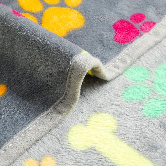 Allisandro Luxurious Dog Blanket, 350 GSM Super Fuzzy Microplush Fleece Pet Blankets for Small Medium Large Dogs and Cats, Vivid Paw and Bone, 64 x 40 Inches