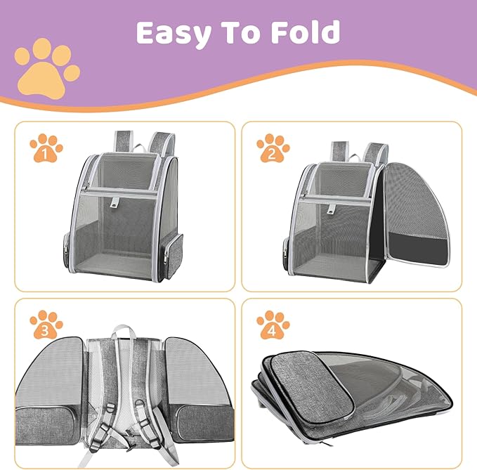 Cat Backpack Carrier Large Pet Backpack for Small Dog Medium Cat Puppy Kitten Bunny up to 15lbs, Ventilated Mesh Dog Collapsible Travel Backpack for Hiking Walking Outdoor
