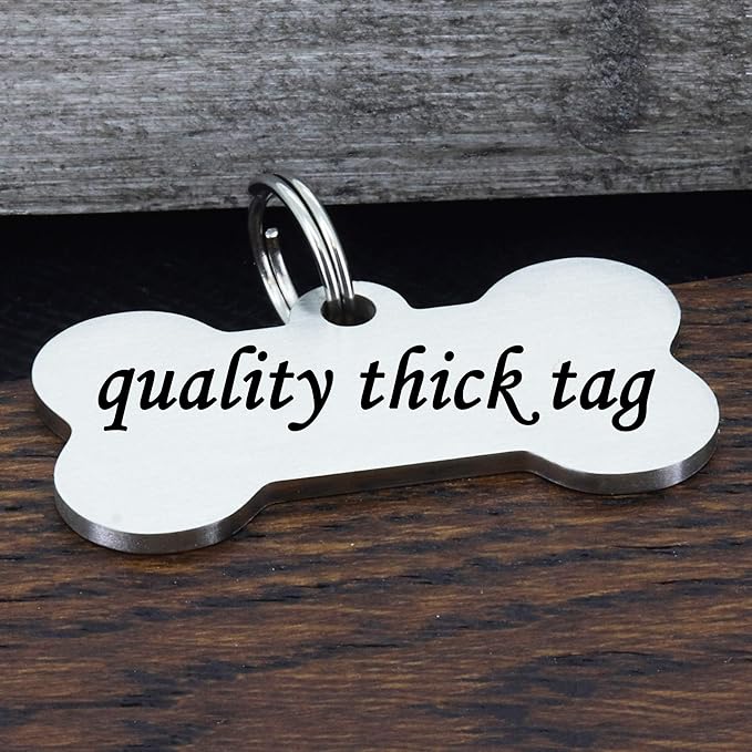 Ultra Joys Custom Personalized Dog ID Tag, Brushed Stainless Steel Bone Dog Tag, Silver, Large