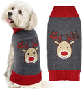 Dog Christmas Sweater Xmas Pet Clothes Cute Gray Reindeer Holiday Puppy Cat Costume New Year Gifts for Small Medium Large Dogs Jumpers (S, Gray Reindeer)