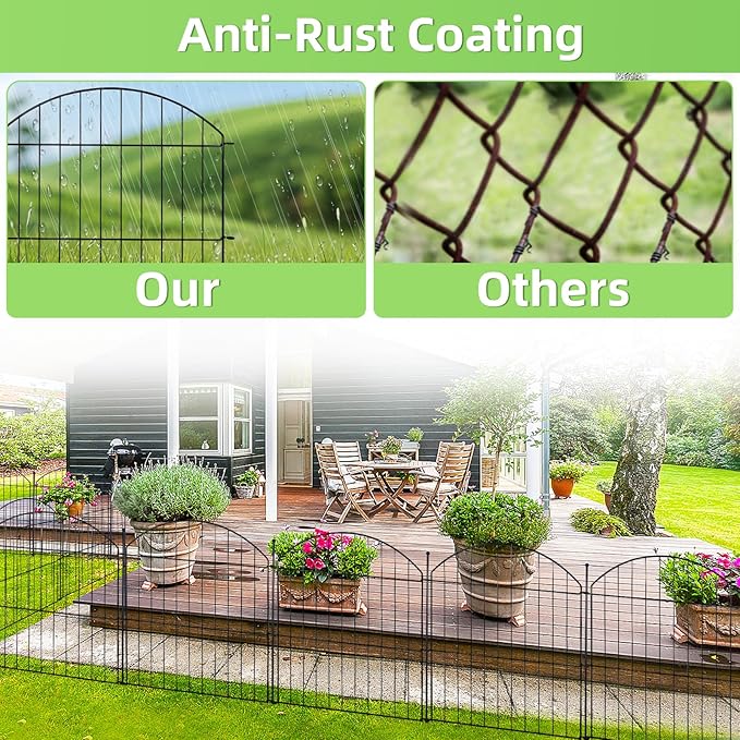Decorative Garden Fence 24in (H) x20ft (L), 10 Pack No Dig Fence Animal Barrier for Dog, Arched Flower Bed Edging, Wire Border Panel Fencing for Yard Patio Outdoor Decor