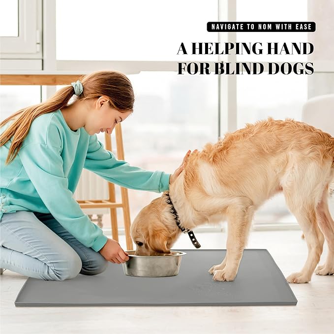 AVERYDAY 100% Waterproof Thicker Silicone Dog Food Mat, 0.63'' Raised Edge Bowl Mat for Food & Water, Non Slip Pet Feeding Placemat for Messy Drinkers, Perfect for Large Medium Small Breeds, 32"x24"