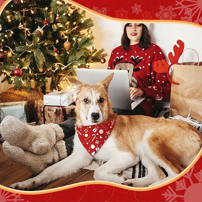 Abbylike 50 Pcs Valentines Day Dog Bandanas Bulk Red and White Polka Dots Stripes Bandanas for Dogs Triangle Kerchief Bibs Scarf for Pet Romantic Costume Photo Props Accessories(31.5 x 21.7 x 21.)