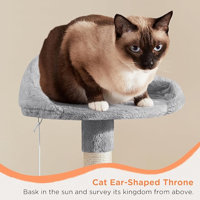 Yaheetech 57in Multi-Level Cat Tree Tower with Extended Platform, Padded Perch, Scratching Posts, and Ball — Indoor Activity Center for Large Cats
