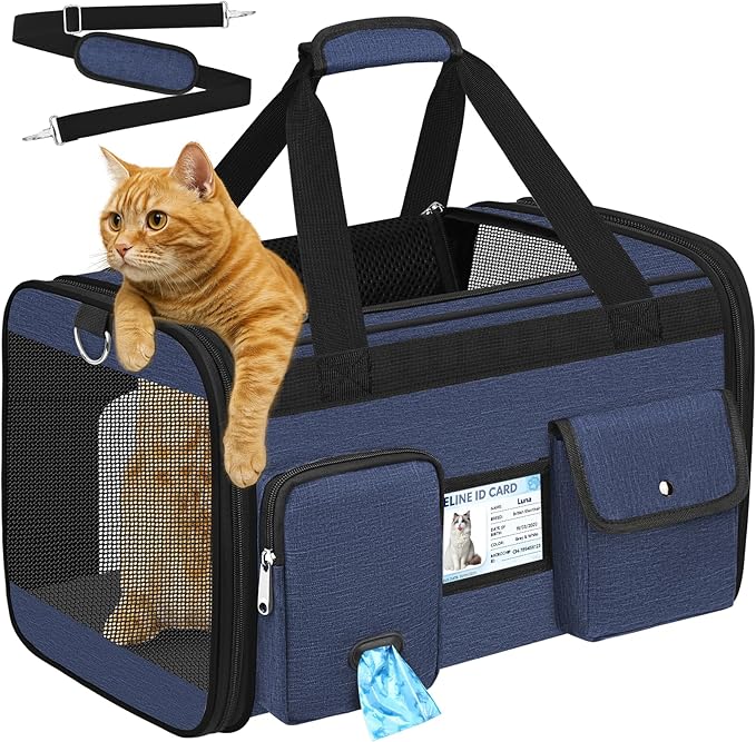 HUANLANG Cat Carrier Airline Approved,Soft-Sided Dog Carriers for Small Dogs Medium Cats,Pet Travel Carrier Up to 20 Lbs,Collapsible Cat Bag