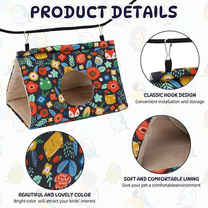 Rypet Winter Warm Bird Nest House - Hanging Hammock Velvet Shed Hut Cage Plush Fluffy Birds Hideaway Sleeping Bed Fuzzy for Parrot Parakeet Cockatiels Budgies Lovebird Medium (Navy Blue)