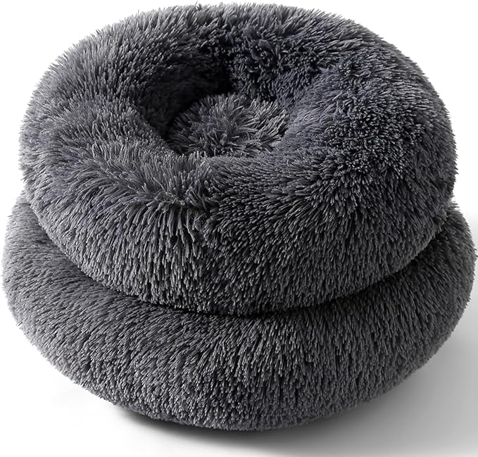 Super Soft Donut Cat Bed and Dog Bed Round Plush Pet Cushion Fluffy Rabbit Cave Warm Cozy Anti Anxiety Beds Dog Pillow for Up to 5KG