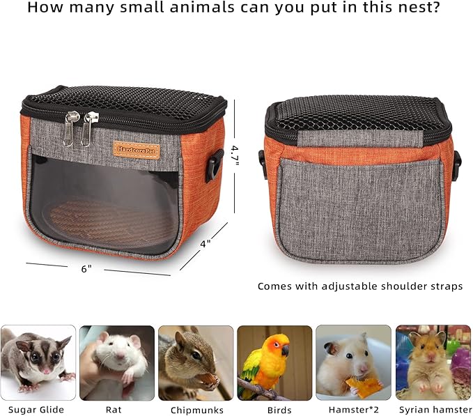 Small Pet Carrier Bag, Breathable & Portable – Small Animal Travel Bag with Detachable Strap Zipper for Sugar Glider, Hamster, Rat，Gerbils (Orange)