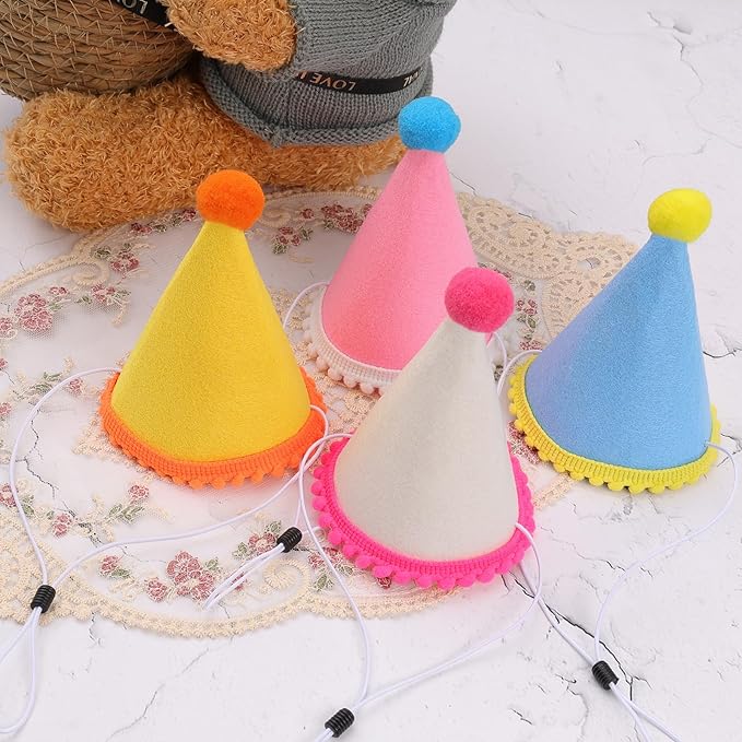 20 Pcs Dog Birthday Hat Set for Small Medium Dogs Cat Puppies, Mini Party Hat with Adjustable Headbands, Cute Pet Hat with Pompons for Birthday Christmas Party Decoration Accessories (Mini 2.5 Inch)