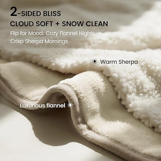 gogobunny Waterproof Bed Blanket, Reversible Sherpa Fleece Throw Blanket for Dog Puppy Cat, Furniture Cover Protects Bed Couch Sofa from Liquid Pee and Pet Fur (Cream, 90x108 inches)