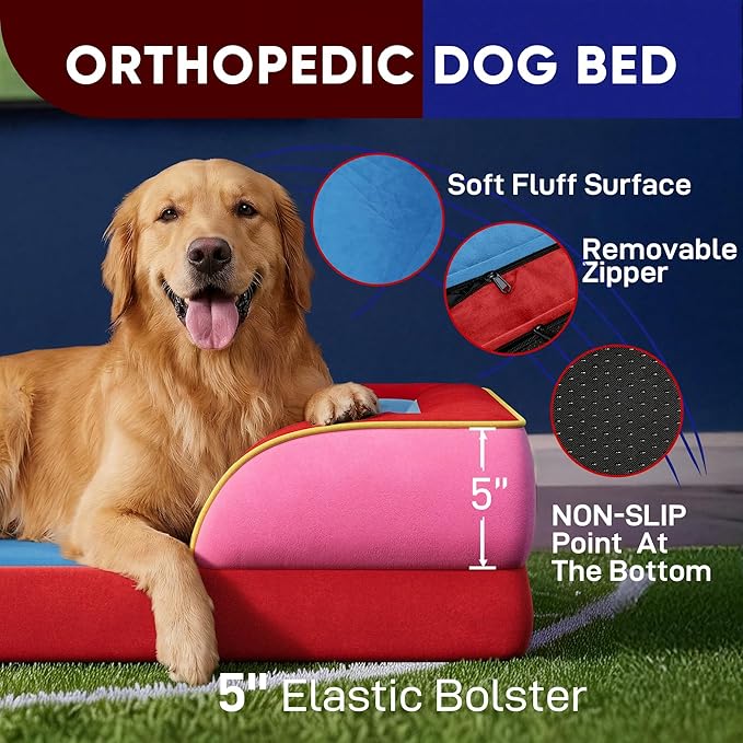 Comfort Expression Orthopedic Dog Bed for Large Dogs 36x27 Inch, Waterproof Egg Crate Foam Large Pet Bed with Removable Bolsters, Dog Couch with Washable Cover & Non-Slip Bottom, Los Angeles