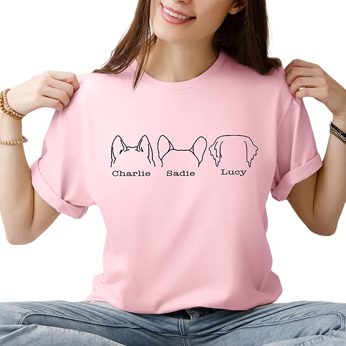 Custom Dog Mom Shirt for Women Pet Ears Sweatshirt with Name Unique Puppy Line Art Cute Dad Hoodie for DogDad Owner Lover