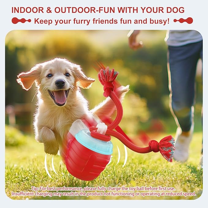 Interactive Dog Toy, [Newly Upgraded] Motion Activated Rolling Squeaky Ball for Medium/Large Dogs, Automatic Moving Dogs Ball for Boredom, USB Rechargeable(Red)
