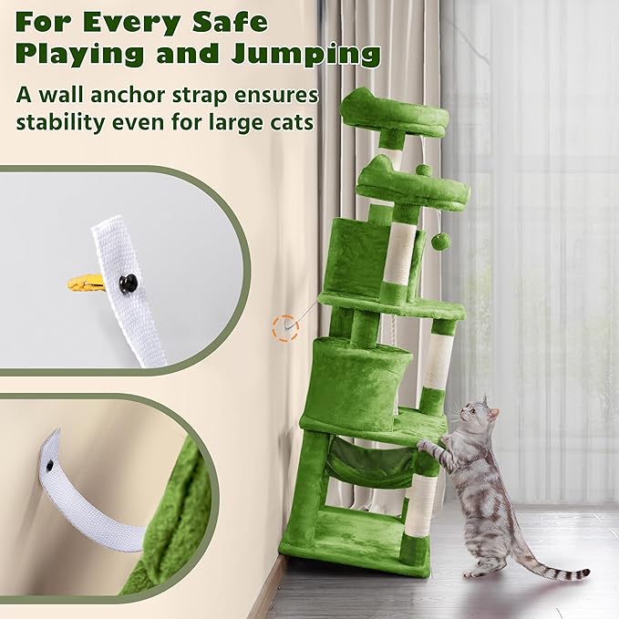 Yaheetech 62.5inches Cat Tree Cat Tower Kitten Condo with Platform & Hammock, Scratching Posts for Kittens Pet Play House with Plush Perch for Indoor Activity Relaxing, Green