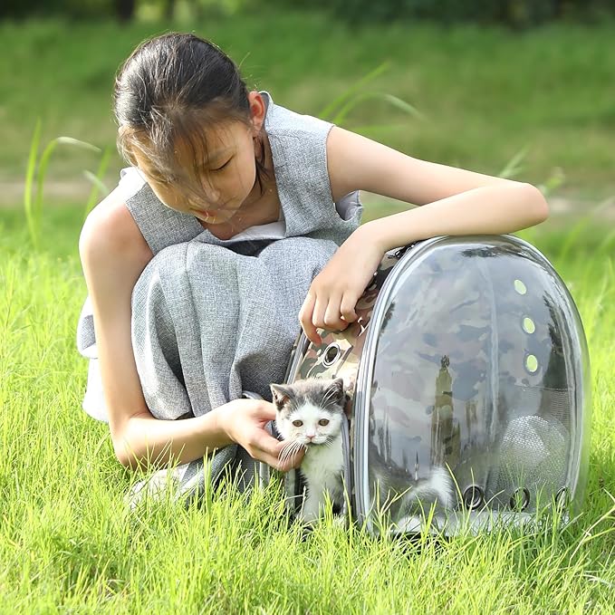 Cat Backpack Carrier Back Expandable Bubble Pet Carrier Backpack for Large Cat, Kitten and Dog, Designed for Hiking, Travelling and Outdoor Use (Back Expandable-Camo)