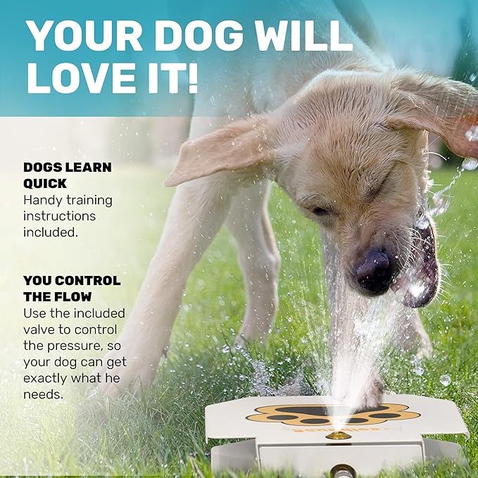 Scuddles Outdoor Dog Water Fountain – Step-On Dog Sprinkler Toy with Stainless Steel Hose, Brass Valve & Non-Slip Base – Automatic Pet Water Dispenser for Dogs, Easy to Use & Clean