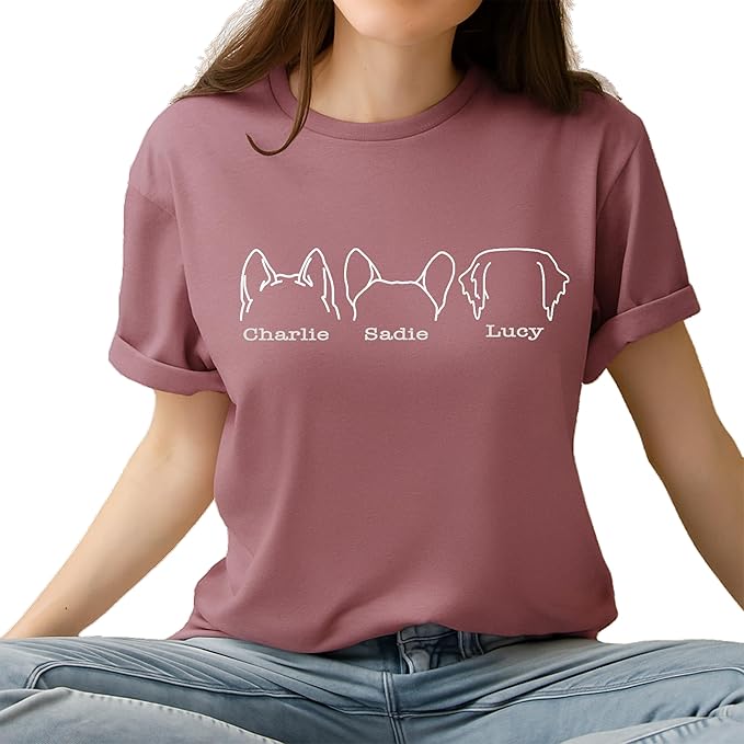Custom Dog Mom Shirt for Women Pet Ears Sweatshirt with Name Unique Puppy Line Art Cute Dad Hoodie for DogDad Owner Lover