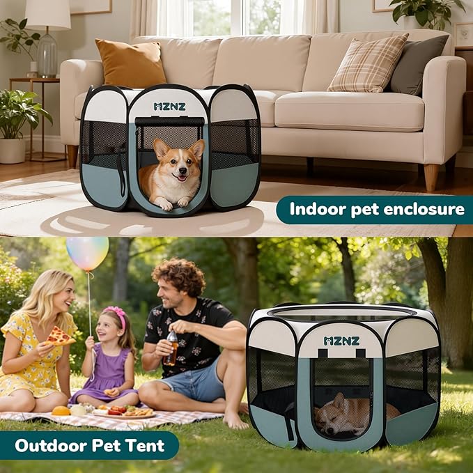 Dog Playpen, Portable Puppy Pet Crate Indoors for Small/Medium Dogs Cats Rabbits, Foldable Dog Cage Enclosure for Outdoor, Pop Up Dogs Tent Kennel with Carrying Case, Grey