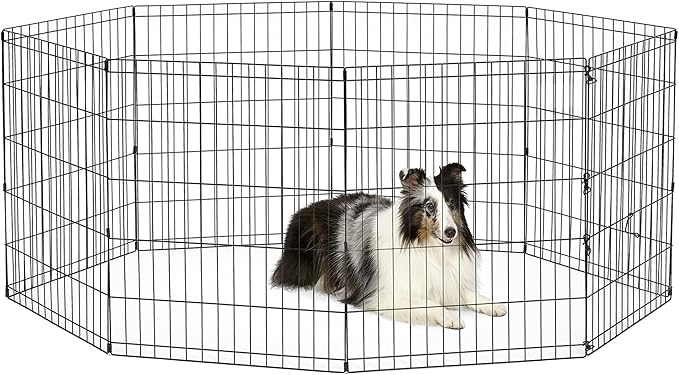 MidWest Homes for Pets Folding Metal Puppy / Dog Exercise Pen, Indoor/Outdoor Playpen with No Door, Provides 16 Sq Feet of Play Space, 30-Inches Tall, Black E-Coated
