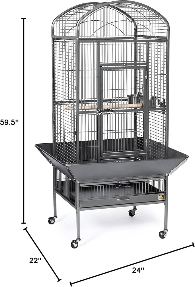 Prevue Pet Products Dometop Bird Cage - for Parrots, Conures, Caiques, Small Cockatoos, Big Bird Cage with Wheels, Indoor or Outdoor - Large, Black Hammertone