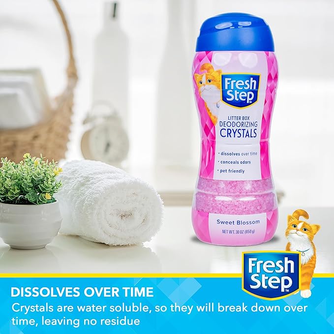 Fresh Step Cat Litter Crystals Deodorizer, Non Toxic Odor Neutralizing Crystals for Litter Boxes that Help Control Smells and Keep Home Areas Fresh, Sweet Blossom Scent, 30 Ounce