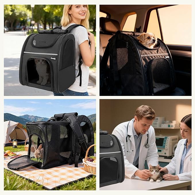 Zavothy Cat Backpack Carrier, Expandable Airline Approved Pet Backpack for Small Cats & Dogs, Breathable Mesh Cat Carrier Backpack with Padded Bottom, Foldable Travel Bag – Black