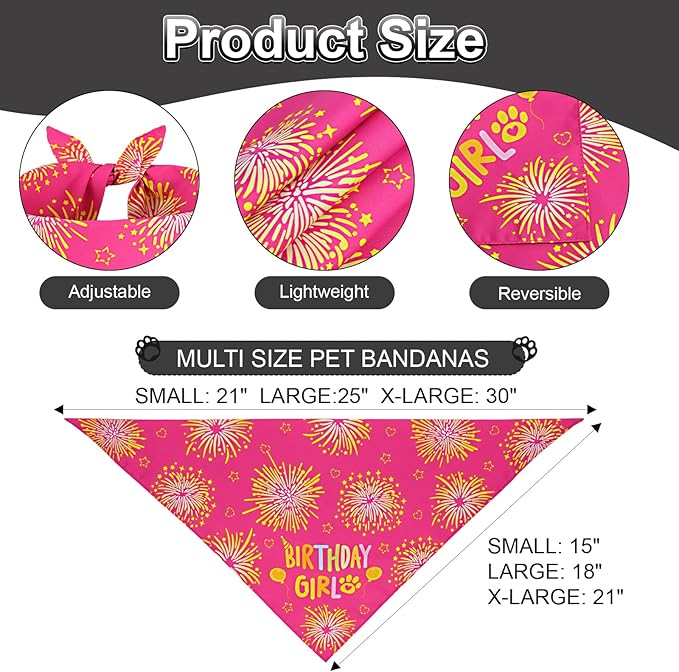 Dog Birthday Decorations Rose Pink, Dog Birthday Party Supplies with Hat Bandana Numbers for Large Medium Girl Pets Puppy