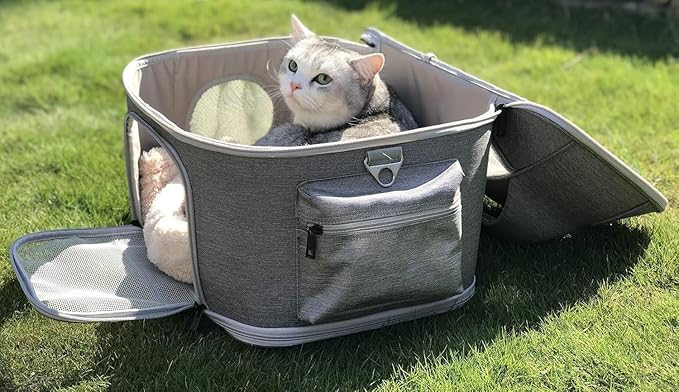 halinfer Large Fat Cat Carrier Fit up to 20 Pounds, Small Puppy Pet Travel Carrier, Car Seat Secure and Collapsible Soft Side Carrier Airline Approved Under Seat