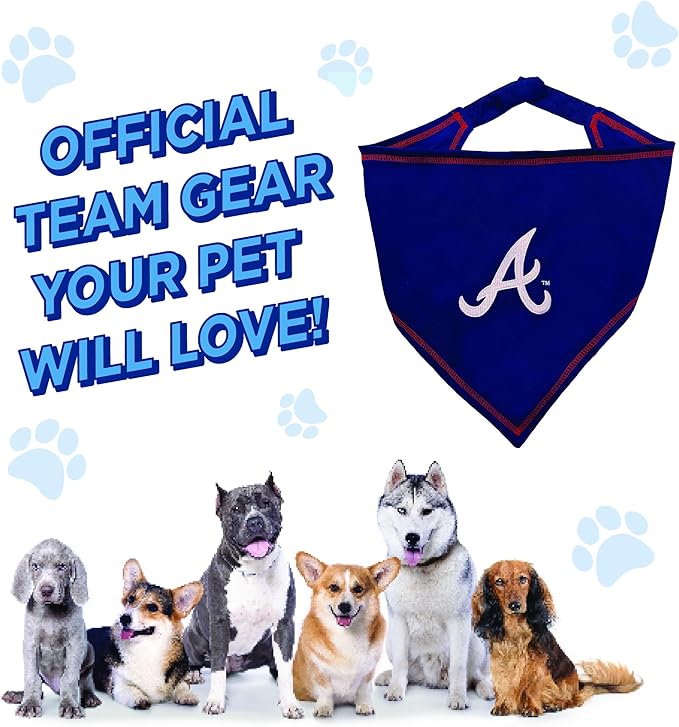 Pets First MLB Atlanta Braves TIE Bandana, Small/Medium. Dog Bandana Scarf Bib for Pet Cat Dog. The Ultimate Game-Day, Party Bandanna, Birthday Event