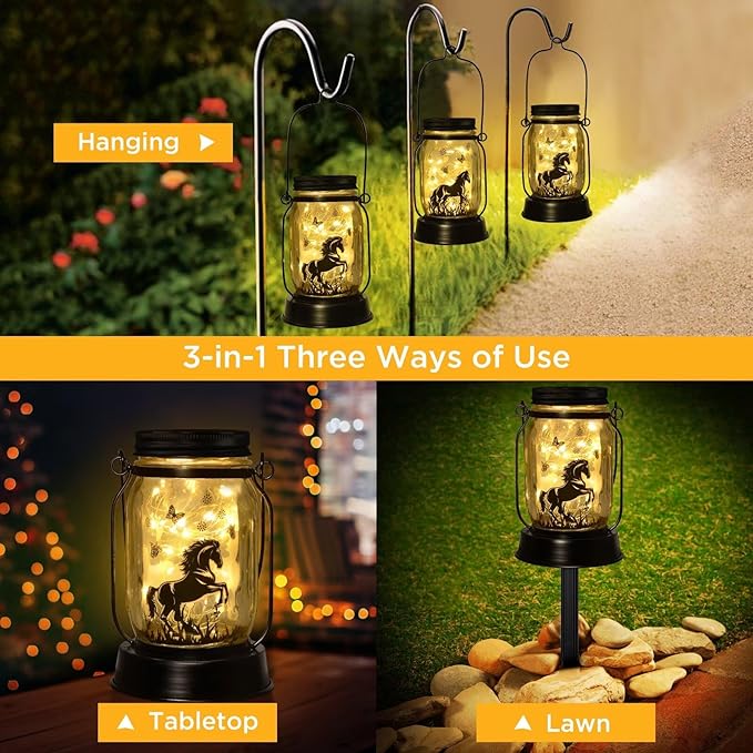 kyoryuger Horse Gifts for Women/Men Horse Lovers Solar Lantern Mom Birthday, Mothers Day, Christmas Valentine's Gifts, Solar Garden Decoration Outside for Yard, Patio,Backyard,Porch