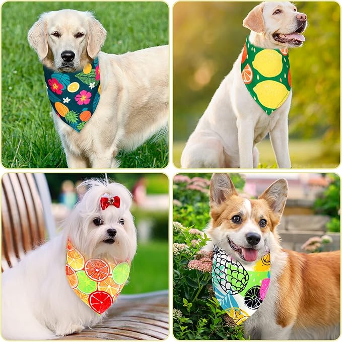 Eccliy 30 Pack Summer Fruit Dog Bandanas Bulk Soft Triangle Dog Scarfs Polyester Bandana Pet Costume Cute Scarf Bibs with Flowers Patterns for Small Medium Large