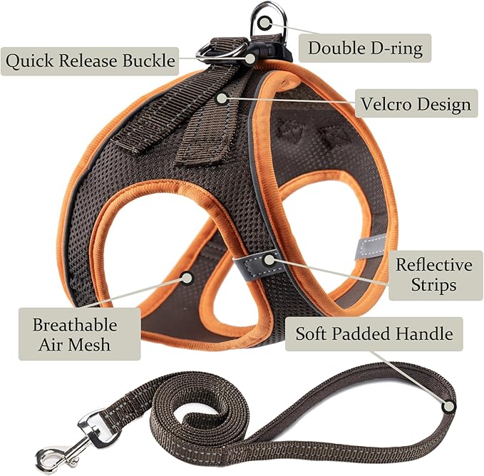 Dog Harness with Leash Set, No Pull Adjustable Reflective Step-in Puppy Pet Vest Harnesses for Small Medium Large Dogs and Cats,Brown M