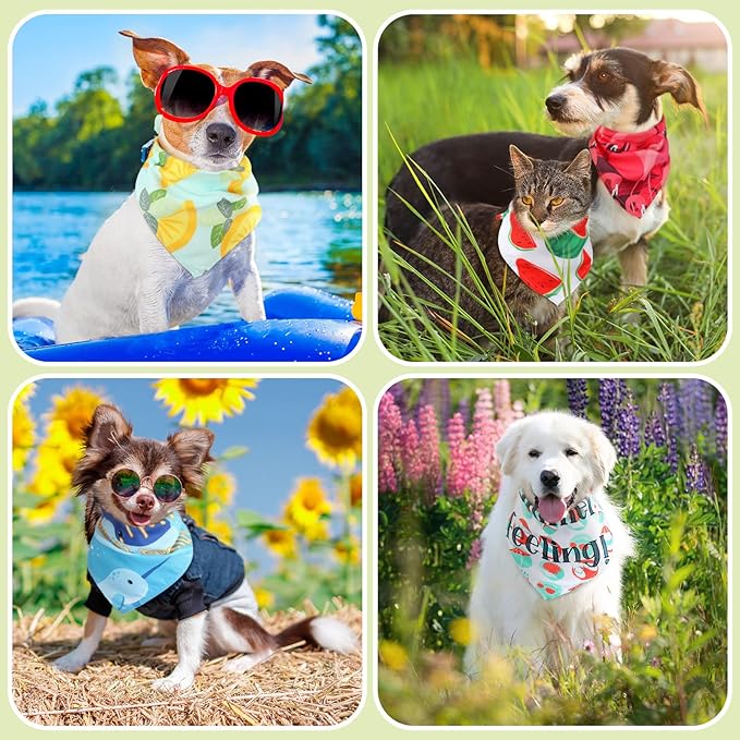 Chunful 50 Pcs Dog Bandanas Bulk Summer Flora Dog Bandanas Pet Triangle Scarf Bib Seasonal Pet Costume Adjustable Cat Outfit Washable Bids Kerchief for Small Medium Puppy
