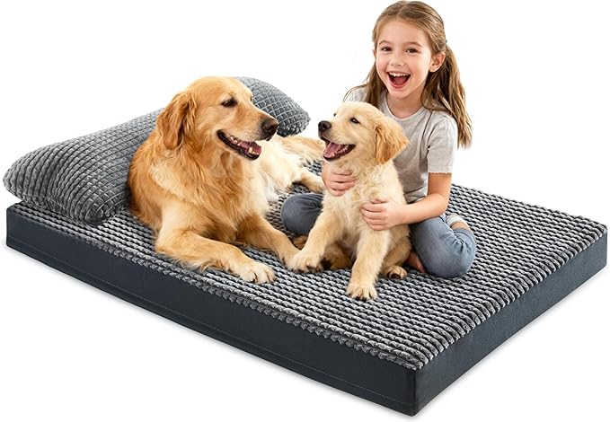KISYYO Orthopedic XL Dog Beds for Extra Large Dogs with Removable Washable Cover and Removable Pillow for Crate,Waterproof Extra Large Dogs Mat, Grey, 41x27
