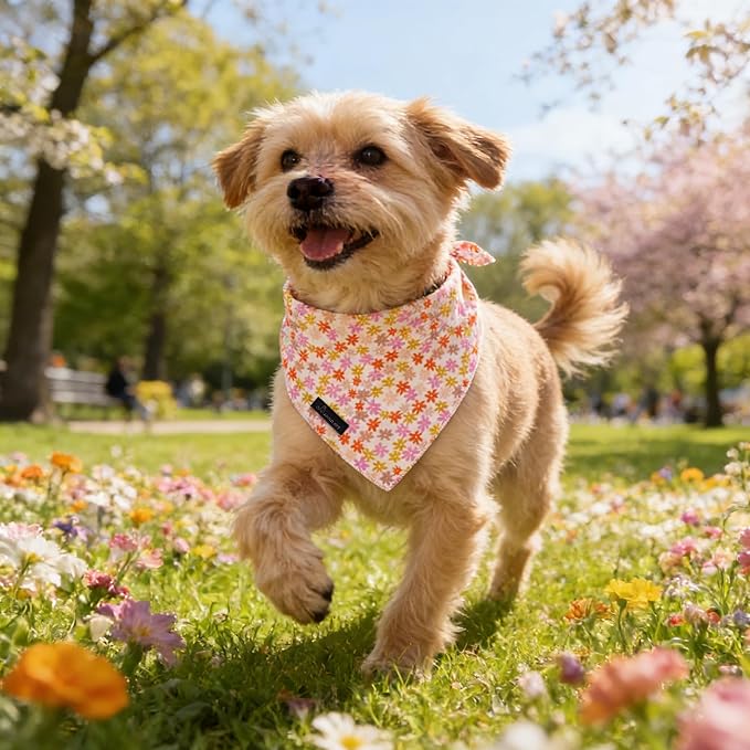 ARING PET Floral Dog Bandana, Spring Summer Daisy Flower Girl Pet Bandana Scarf Triangle Bibs for Puppy Small Medium Large Dogs-L