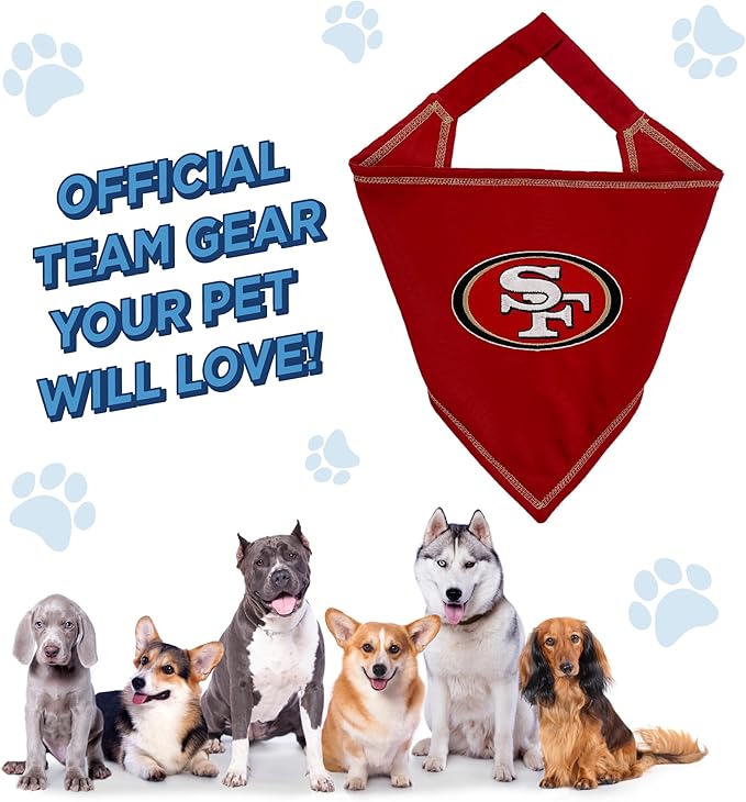 Pets First NFL San Francisco 49ERS Tie Bandana, Large/X-Large. Dog Cat Scarf Bib for Pet. Ultimate Game-Day Party Bandana (SAN-3550-L-XL)