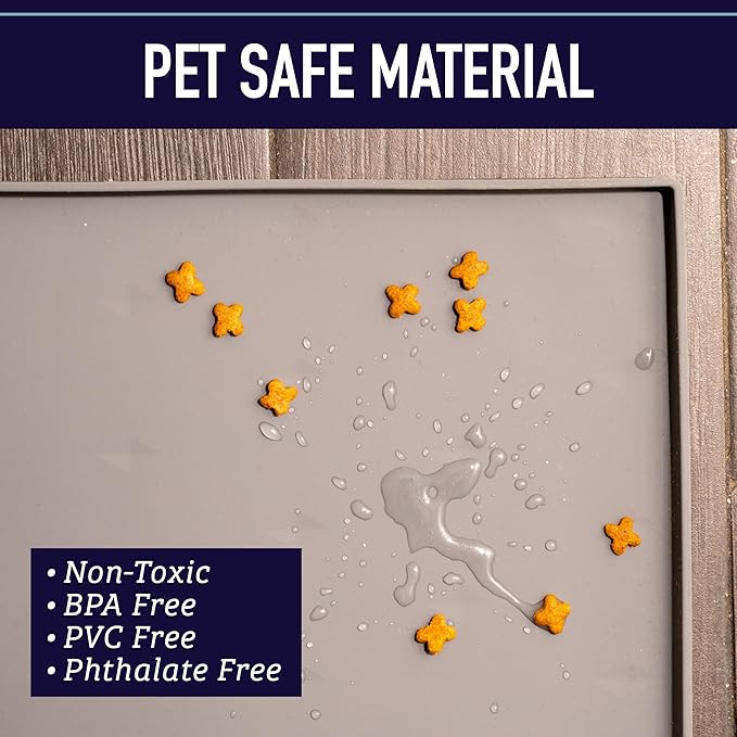 Leash Boss Dog Food Mat - 2-Pack, Waterproof Cat & Dog Bowl Mat for Food and Water, Silicone Pet Feeding Mats for Floors, Non-Slip Placemat with High Edges, Puppy Essentials (Small: 18"x11", Navy)