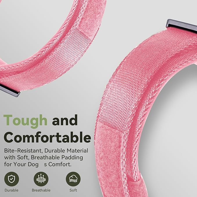 2025 Upgrade Waterproof AirTag Dog Collar, Military Tactical Dog Collar with AirTag Holder, Comfortable Control Handle and Metal Buckle, GPS Dog Collar Holder for Medium to Large Dogs (Pink,L)