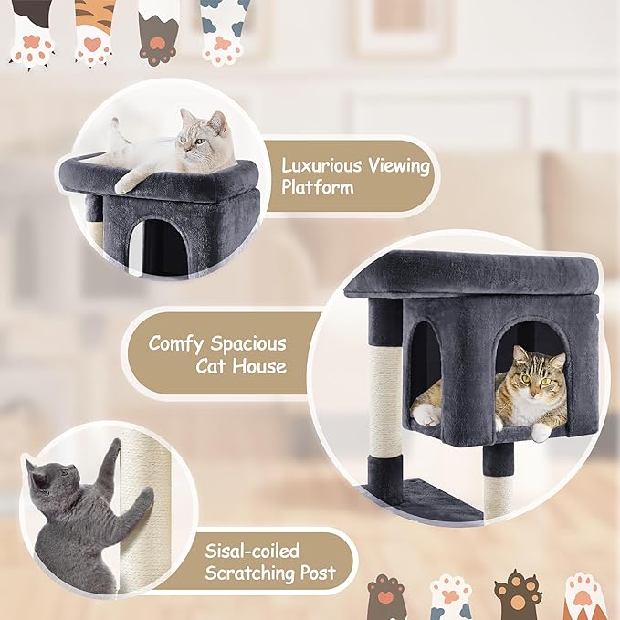 Yaheetech 33.5in Cat Tree Tower for Indoor Cats w/2 Cozy Plush Condos, Oversized Perch & Sisal Scratching Posts, Stable Cat Stand House for Large Cats & Pets