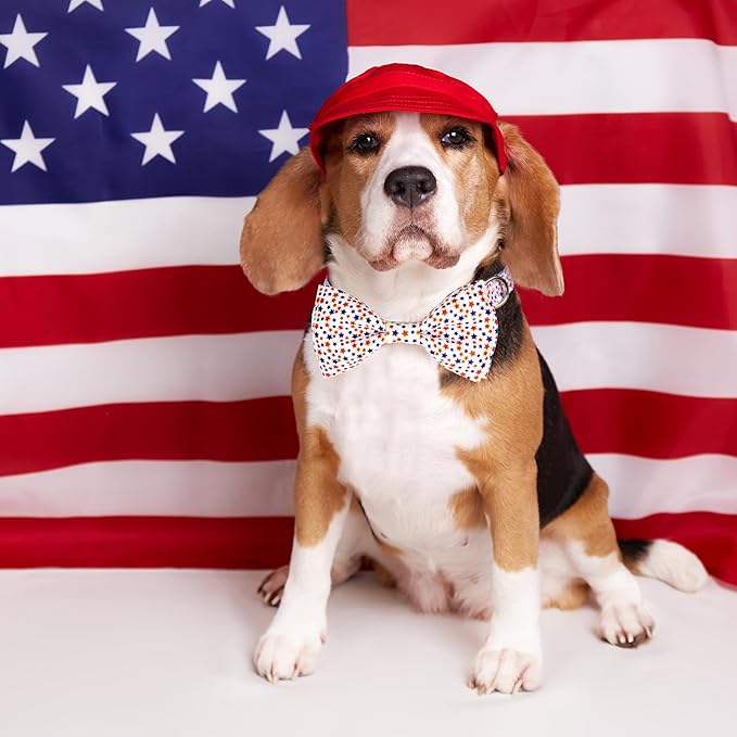 4th of July Dog Collar and Bow Tie Set Adjustable Pet Collar for Small Medium Large Dogs Independence Day Dog Accessories for Boys & Girls Red White Blue USA Theme