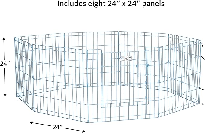 MidWest Homes for Pets Folding Metal Puppy / Dog Exercise Pen, Indoor/Outdoor Playpen with Door, 16 Sq Feet of Play Space, 24-Inches Tall, Blue
