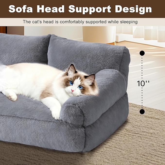 Cat Beds for Indoor Cats, Cat Couch Bed, Cute Cats Sofas for Pets, Small Dog Sofas & Chairs with Removable Washable Cover, Plush Soft Pet Furniture for 10lbs Small Dogs & Cats(Light Grey)