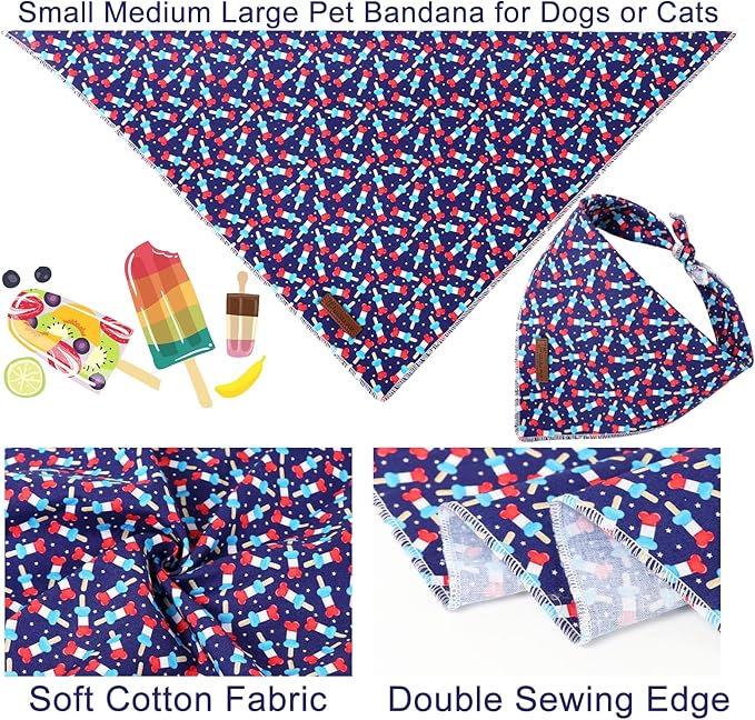 4th of July Dog Bandana, Patriotic Bandana for Small Medium Dog, Cute Patriotic Puppy Bandana, Cotton American Flag Pet Triangle Bid Scarf Kerchief for Girl Boy Dogs or Cats