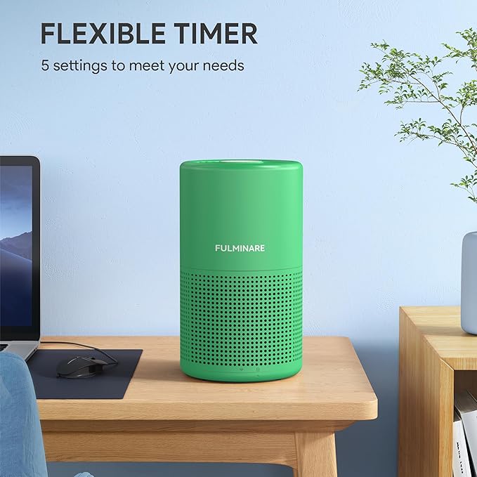 FULMINARE Air Purifiers for Home Bedroom H13 HEPA Air Purifier, 3 Speeds, Timer, 24dB, Small Mini Air Purifier with Night Light, Mint Green