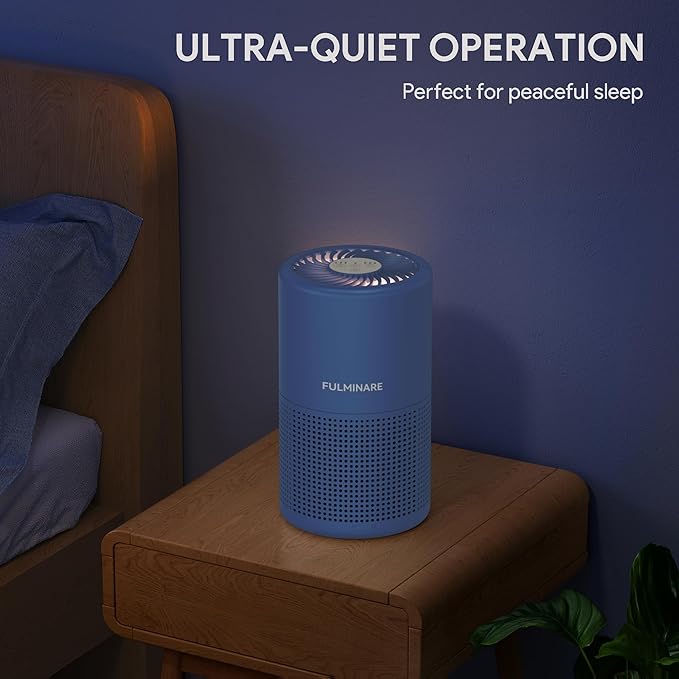 FULMINARE Air Purifiers for Home Bedroom H13 HEPA Air Purifier, 3 Speeds, Timer, 24dB, Small Mini Air Purifier with Night Light, Deep Blue