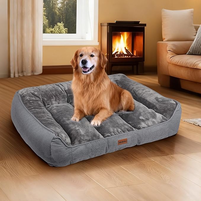 Orthopedic Dog Bed for Extra Large Dogs - Extra Thick Supportive Dog Couch Bed, Pet Beds Sofa with Waterproof Washable Cover & Non-Slip Bottom, Grey, 42x30 Inch