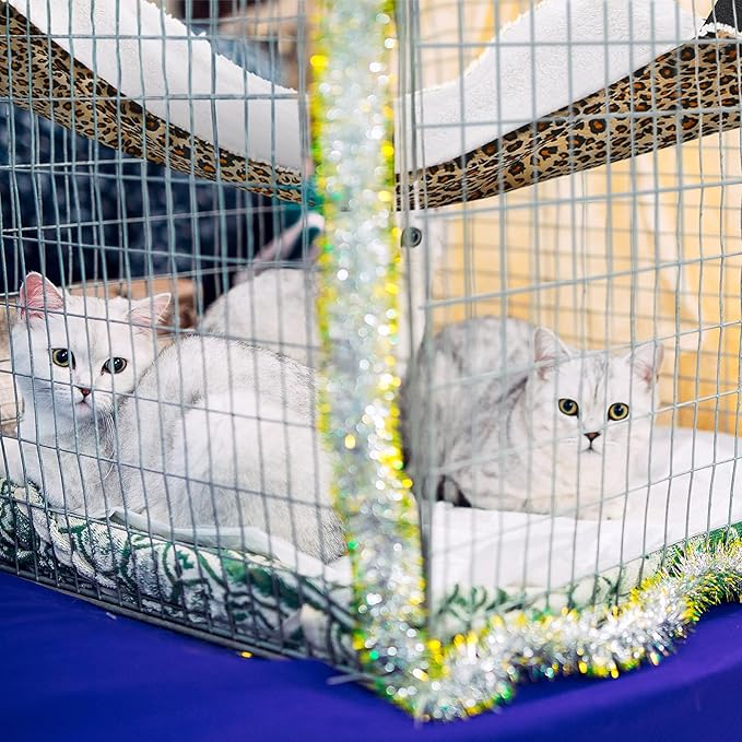 Jetec 2 Pack Cat Hammock for Cage, Catio Accessories Reversible Soft Cats Bed with Adjustable Straps and Hooks Double-Sided Linen and Fleece Hanging Hammock for Cats, Kitten(Leopard and Dot,S)