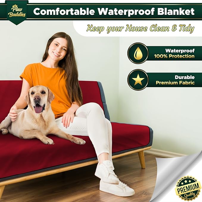 Paw Buddies Waterproof Blanket 80"x90" – Reversible Microfleece Throw for Couples, Pets & Family – Leakproof, Machine Washable Bed & Sofa Protector for Home or Travel
